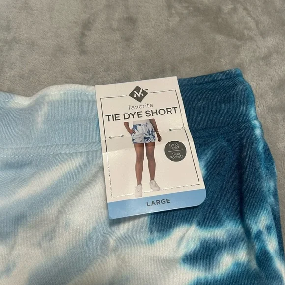 Favorite Tie Dye Shorts Women’s Large Members Mark Blue White Drawstring Sweat - Picture 3 of 8
